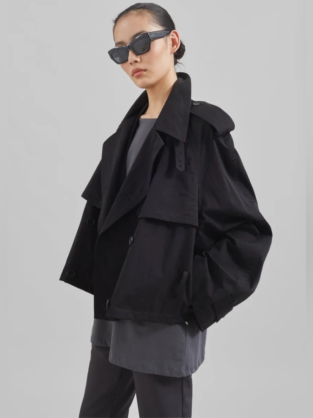 Frankie Shop Black Cropped Trench Coat